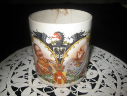 " Ferenc Jóskás "  , M. Z.  porcelán csésze  restaurálásra  váró , monarchia , korabeli