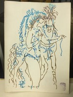 Reich Károly: Ló és nő alak II., színes filc rajz