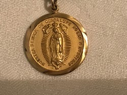 Aranyozott réz vallási medál, Guadalupe