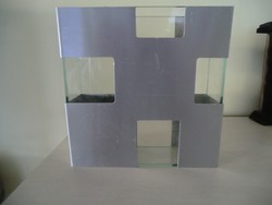 Vase glass in square metal frame 18x18x6 cm