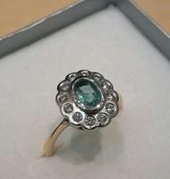 Csodálatos gyémánt és smaragd köves arany gyűrű 