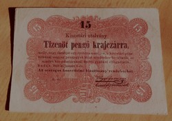 15 Pengő Krajcár 1849 a legritkább Kossuth Bankó  EF                 K005