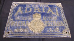 Antik ADRIAI Biztosító cégtábla, fém tábla