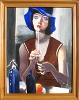 Nóth Inga : Kék kalapos nő Aba Novák festménye után