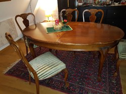 Warrings antik rózsafa intarziás 6 db szék +180x106x76 nagyobbitható asztal