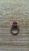 Orosz ezüst gyűrű borostyán színű kővel