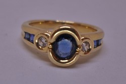 Szép antik zafír és 0.20ct gyémánt 18kt arany gyűrű 