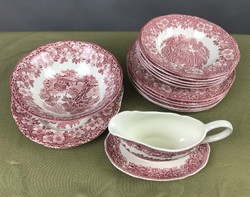 Angol rózsaszínű porcelán étkészlet