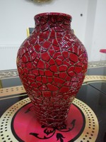 Zsolnay piros eozin repesztett mázas váza
