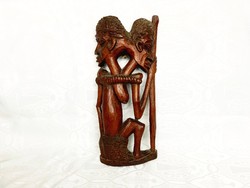 Nagyméretű kézzel faragott Afrikai törzsi faszobor, falidísz, 44 cm.
