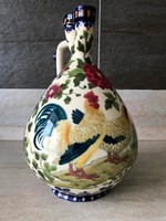 Nagy méretű Zsolnay Júlia kakasos váza ritka formájú családi jeles! 1870-es évek!