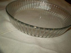 Stabil nehéz oldalt nyomott mintás bordázott üveg mikrózható sütő tál  hibátlan 28x6 cm