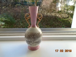 Buda és Pest antik látképével szecessziós rózsaszín mázas váza
