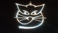 Hatalmas ezüst cica medál:Cirkónia szemekkel