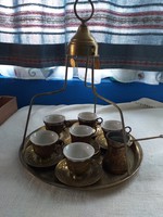 Réz török kávés teás készlet hordozó tálcával