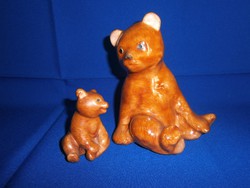 Bodrogkeresztúri hibátlan kerámia: nagy ülő mackó, maci, és egy medve bocs