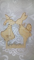 Bunnies in love, wooden Easter decoration