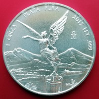 2017 Mexikó egy uncia (31,1 g) Libertad ezüstérme, BU, Ag 999 színezüst