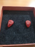 Zsolnay eozin ökörvérmázas (piros) csigás fülbevaló pár hibátlan, Zsolnay-s dobozban