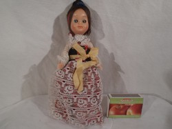 Doll - old - blinking - large - folk costume rubber doll, 17 x 6 cm