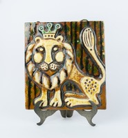 Retro iparművész oroszlános kerámia falikép - oroszlánkirály
