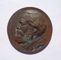 Karl Marx (1818 - 1883) jelzett, Weiss bronz plakett 1968