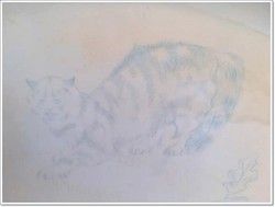 Egyedi kézzel festett, rajzolt,macska-levél mintás Zsolnay porcelán kínáló tál