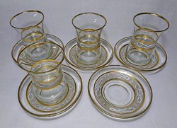 4 szett + 1 pót alj arany perem festett török tradicionális teás üvegpoharak aljával. 
