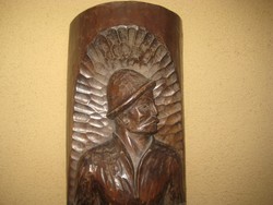 High quality wood carving: the peasant boy sowing wheat 20 x 92 cm Croatian J. Also with sign