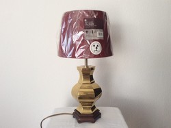 Hatszögű angol réz asztali lámpa, új ernyővel