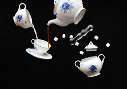 Drasche kék rózsás - nagyon régi szervírozó készlet - teás vagy kávés