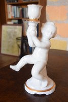 Bájos puttó kisfiú gyertyatartóval APRO jelzésű román porcelán