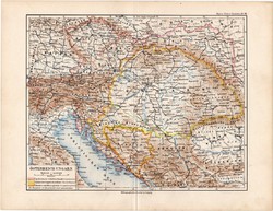 Osztrák - Magyar Monarchia térkép 1892, eredeti, régi, Meyers atlasz, német nyelvű, Magyarország