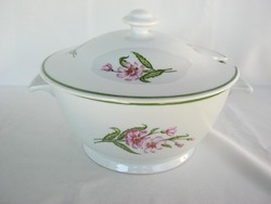 Zsolnay porcelain soup bowl with a pink flower pattern