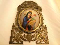 Koronázott Passió Madonna Ikon máz feletti technológiával készült ábrázolása 18.sz.vége (porcelán)