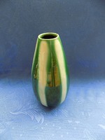 Régi iparművész zöld csíkos mázas kerámia váza 20 cm (3/d)