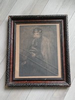 Fényes Adolf férfi portré grafika eredeti keretben   38x45 cm