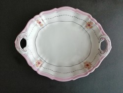 Antik porcelán rózsaszín fodros szélű süteményes kínáló - EP