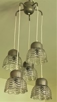 Retró loft design t csillár 60-as évek 5 karos üveg búrával. MŰKÖDIK !! Tartalék búrákkal