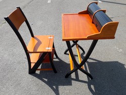 GOLDMANN design iróasztal + GOLDMANN design szék 1970 keményfa lépcső létra kinyitható szék