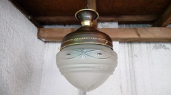 Antik réz függeszték, konyhai lámpa eladó "gyöngy-búrás"