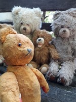 Szelfiző, javításra szoruló mackó - antik, retro maci, játék medve, félszemű teddy bear