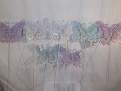 Metal butterfly large garden ornament 4 wings 17 x 13 cm stick 60 cm new white - pastel purple - mint green