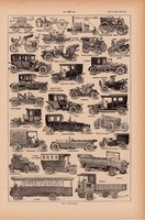 Autó, automobil, nyomat 1923, francia, 19 x 29 cm, lexikon, eredeti, busz, teherautó, kocsi, régi