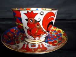 1 Ft. NMÁ  Lomonosov  kézzel festett,22K aranyozással porcelán teás csésze és alj