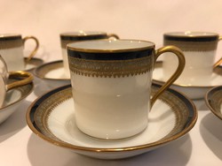 Limoges francia porcelán kávés készlet kobalt és arany mintával