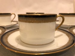 Limoges francia porcelán teás készlet kobalt és arany díszítéssel