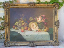Zilahi Pogány Lajos (1873-?): Csendélet gyümölcsökkel, virágokkal