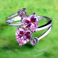  Gyűrű rózsaszín szív alakú kövekkel  8-as (57)  ÚJ!