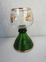 Arany szőlőlevél mintás üveg kupa  zenegép szerkezettel - zenélő pohár